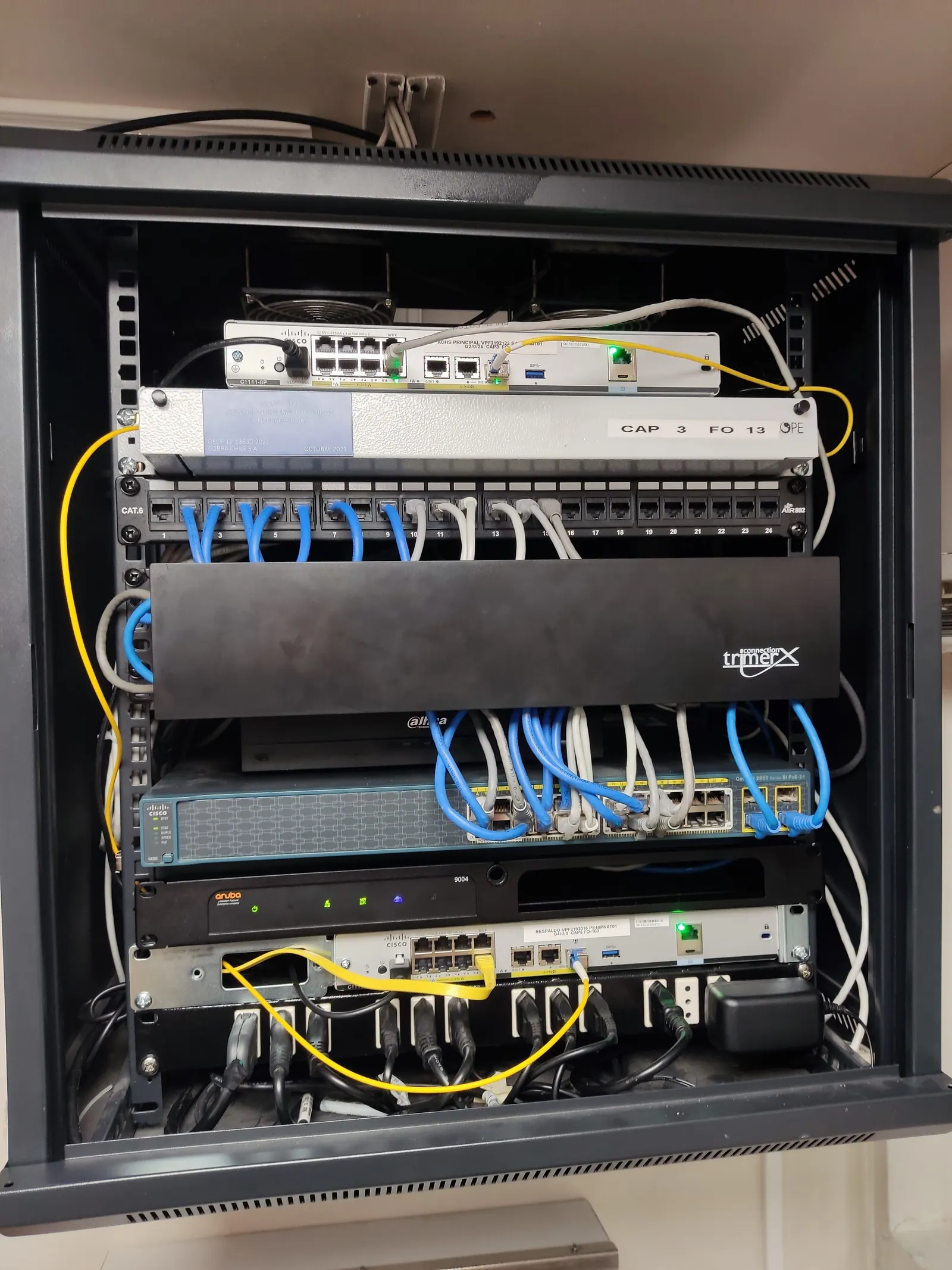 Rack de red Cisco y Aruba